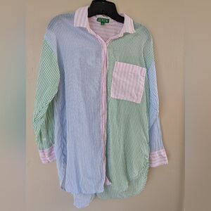 J. Crew Button-up Cotton Voile Beach Shirt, Cocktail Stripe/Multicolor (SIZE XS)
